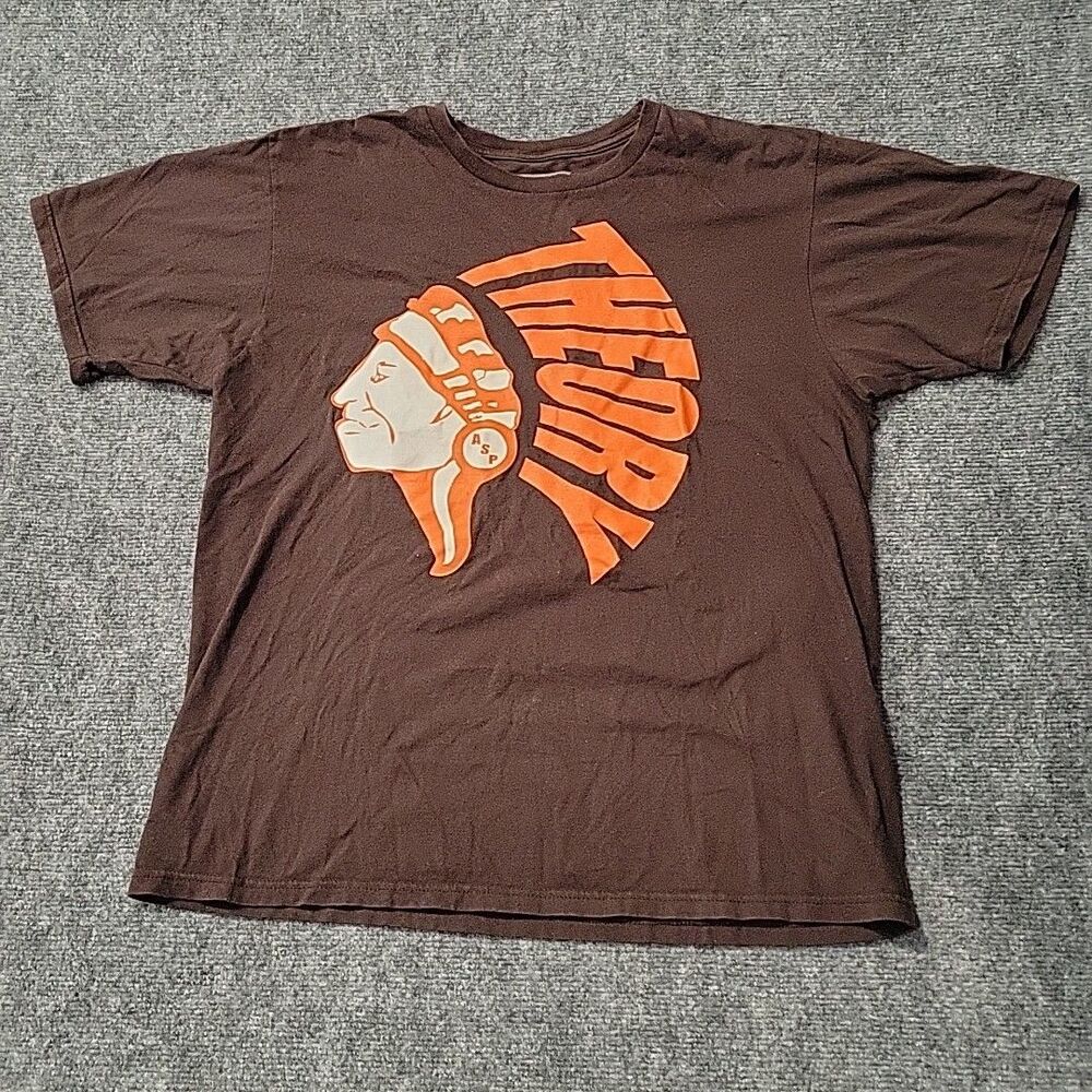 Theory Skateboarding Co. Logo Brown Orange T-Shirt Size Large Indian